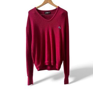 Izod Sweater Men's Red XLarge Pullover V Neck Grandpa Logo Vintage 1970s USA